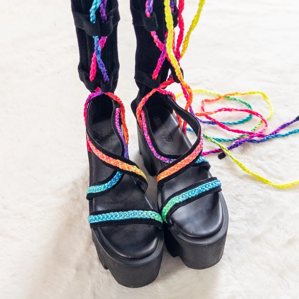 Dolls Kill Current Mood Colorful Strappy Platform Sandals